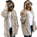 Autumn Winter Double Fleece Cardigan Jacket Women Solid Color Long Sleeve Plush Warm Hooded Lady Jacket Oversized Outerwear Coat