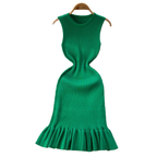 Summer Knitted Bodycon Sexy Dress 2026 O Neck Sleeveless Ruffled Party Sundress High Street Elastic Slim Short Dress