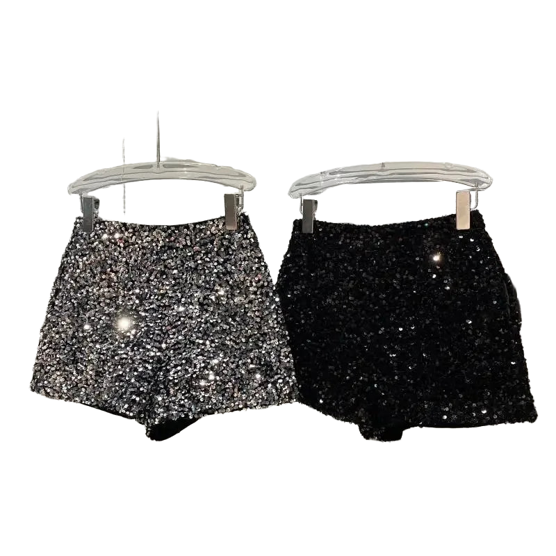 New Autumn Black Velvet Shorts Women Sequined Shiny Versatile Short Pants Clubwear Shorts Hot Pants High Street