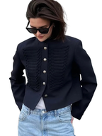 Retro Denim Military Jacket Women Vintage Solid Single Breasted Stand Collar Slim Short Coat 2026 Lady Daily Street Outerwear