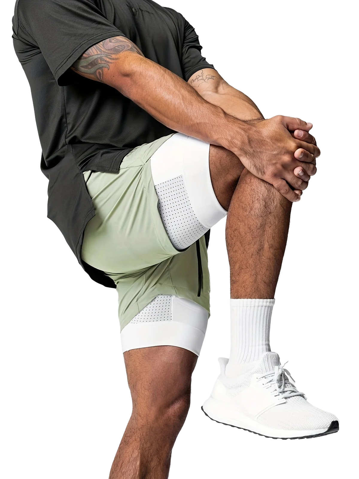 Sports shorts for men, double layered, quarter quick drying, elastic basketball, running training equipment, deep squat fitness,