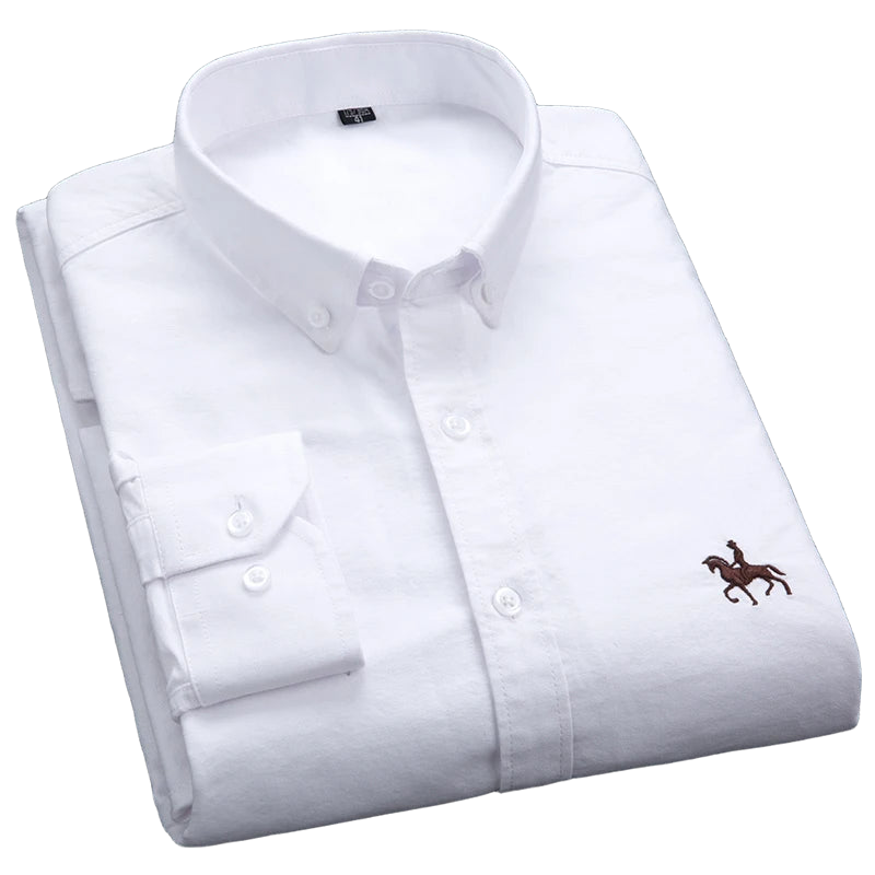 100% Cotton Oxford Shirt Men's Long Sleeve Embroidered Horse Casual Without Pocket Solid Yellow Dress Shirt Men Plus Size S-6XL