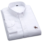 100% Cotton Oxford Shirt Men's Long Sleeve Embroidered Horse Casual Without Pocket Solid Yellow Dress Shirt Men Plus Size S-6XL
