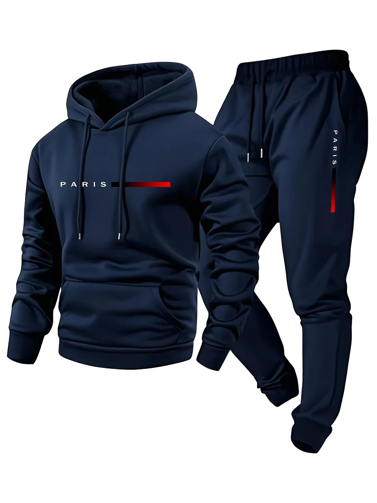 PARIS Letter Print Sweatshirt Suit Men's Fleece Hoodie Pants Set Spring Autumn Winter Warm Casual Sports Pullover Trousers Sets