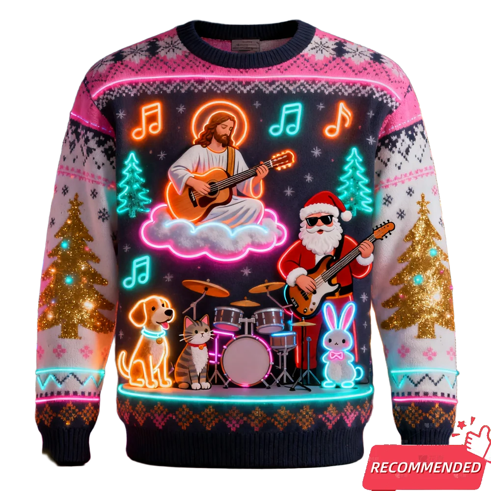 Fake Neon Light 3D Printed Ugly Xmas Sweater For Women Men Clothes Merry Christmas Snowman Funny Santa Jesus Pullovers Tracksuit