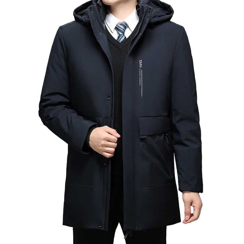 Business Men Thick Winter Big Hood Collar Warm Parka Waterproof Windproof NEW -40 Degrees Top Quality White Duck Down Jacket Men