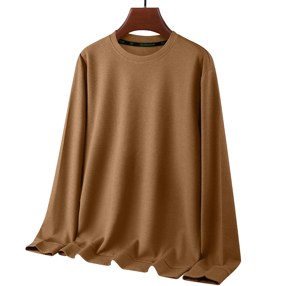 Men Long Sleeve t-Shirt Tops Fashion Waffle t Shirt o Neck Slim Fit t-Shirts Comfortable Tee Soild Casual Tshirt Man Clothing