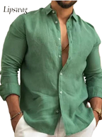 Solid Color Cotton Linen Plain Shirt Men Classic Button-up Lapel Long Sleeve Shirts Spring/ Summer Fashion Loose Mens Top Shirts