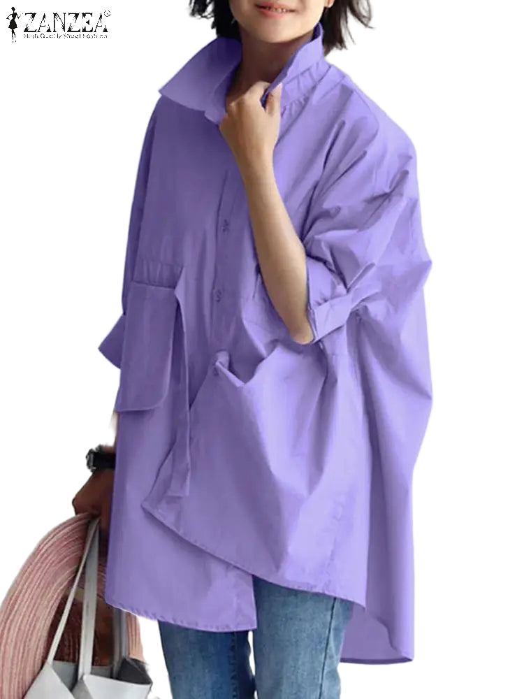 Oversize Women Lapel Neck Long Sleeve Loose Shirt Fashion Spring Blouse 2025 ZANZEA Work Party Blusas Elegant Solid Casual Tops
