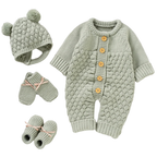 Newborn Baby Romper Shoes Gloves Set Knit Girl Boy Jumpsuit Boot Mitten Solid Toddler Infant Long Sleeve Clothing 4PC Fall 0-18M