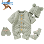 Baby Rompers Caps Clothes Sets Newborn Girl Boy Knitted Jumpsuits Outfits Autumn Winter Long Sleeve Toddler Infant Overalls 2pcs