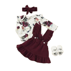 Newborn Baby Girl Clothes Set Floral Bodysuit Romper Jumpsuit Tops T Shirt Suspender Skirts Bow Headband Outfit