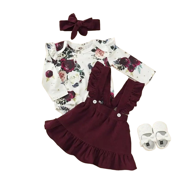 Newborn Baby Girl Clothes Set Floral Bodysuit Romper Jumpsuit Tops T Shirt Suspender Skirts Bow Headband Outfit