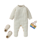 Newborn Baby Romper Long Sleeve Knit Infant Boy Girl Jumpsuit Fashion Solid Overalls Toddler Clothes 0-9M Foot Wrapped Warm Fall