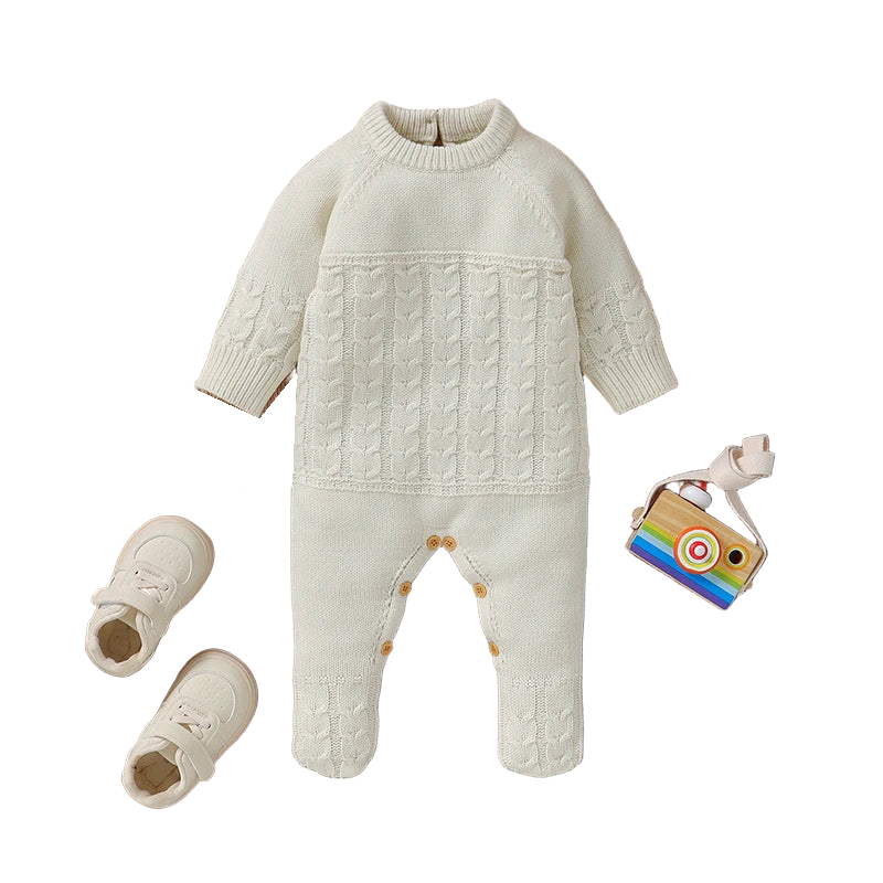 Newborn Baby Romper Long Sleeve Knit Infant Boy Girl Jumpsuit Fashion Solid Overalls Toddler Clothes 0-9M Foot Wrapped Warm Fall