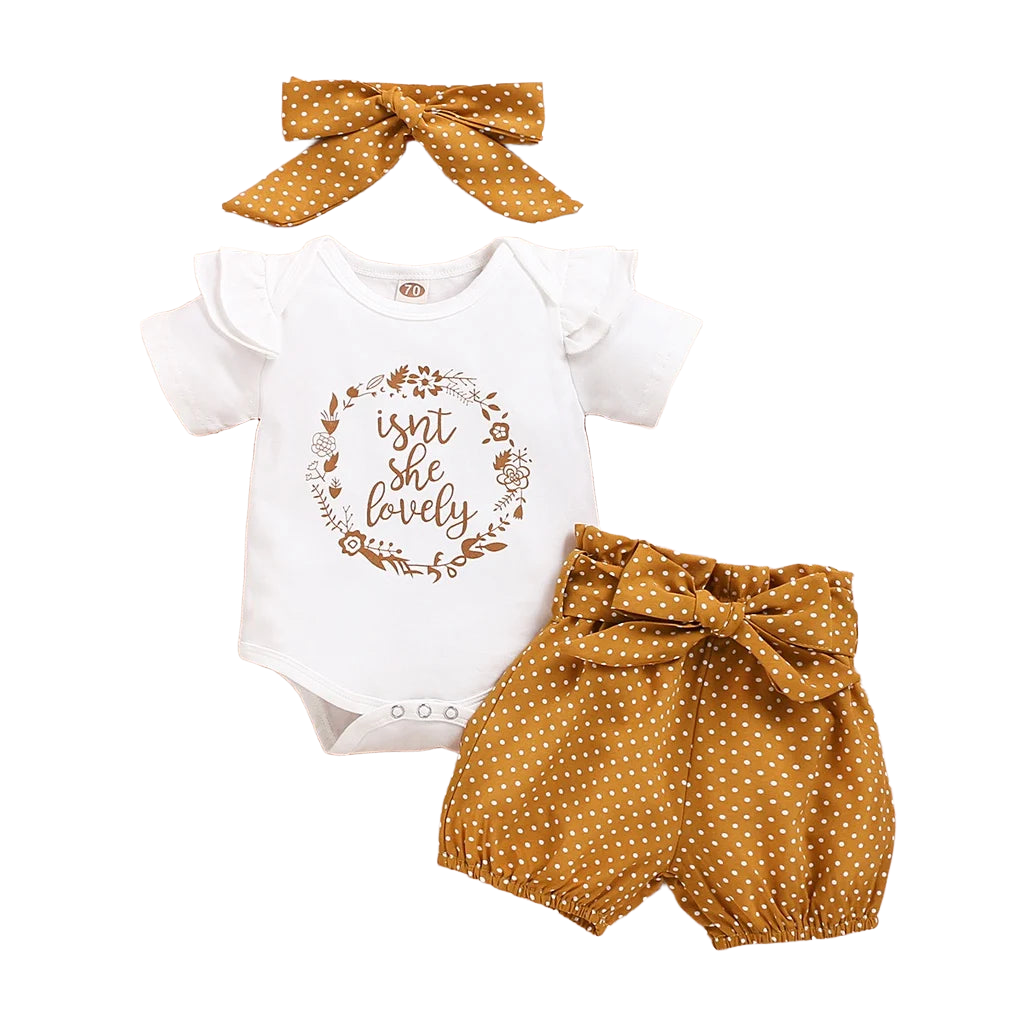 0-18 Month Newborn Baby Girl Clothes Set Romper Top+Polka Dot Shorts with Bow+Headband 3PCS Casual Outfits for Toddler Girl
