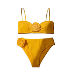 New Women Bikini Set 3D Flower Decor Adjustable Straps Tube Top Bikini Bra High Waist Swimming Trunks Set Sexy Beach Swimwear