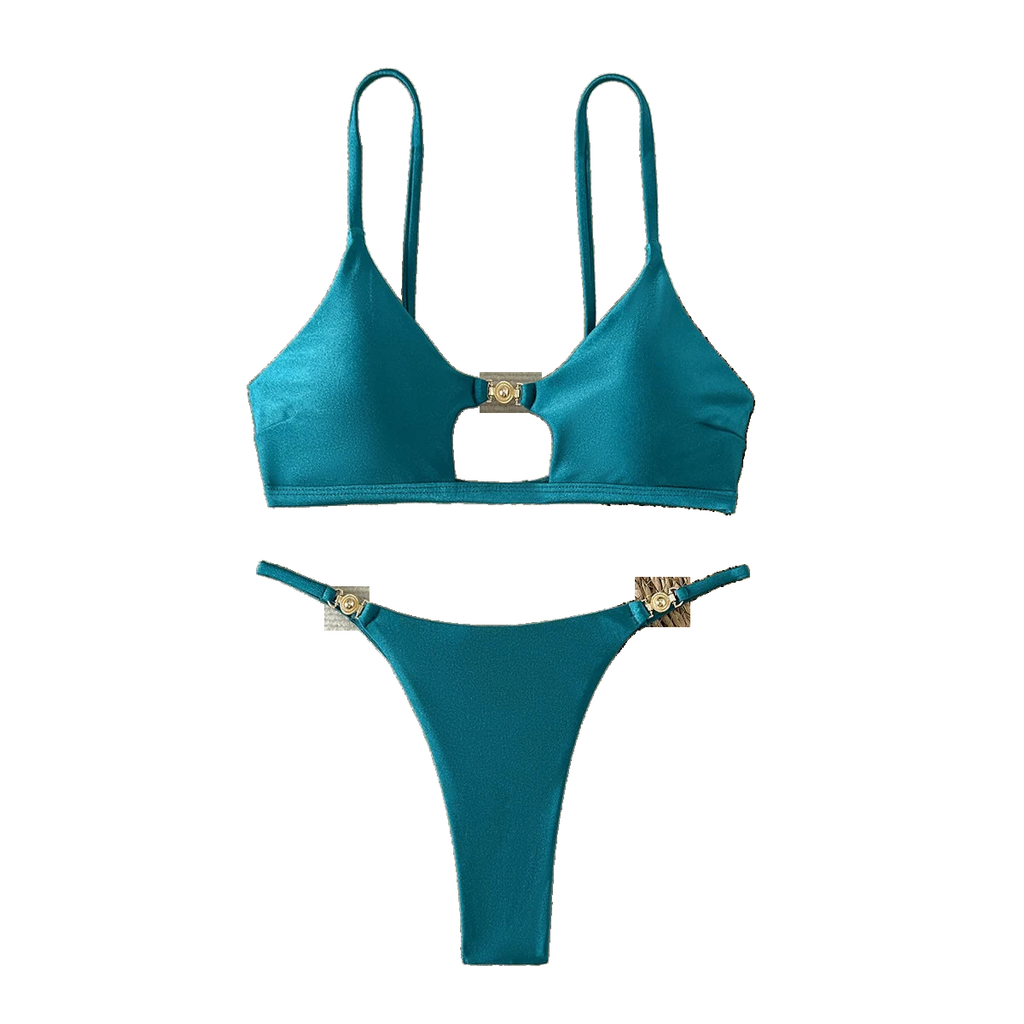 New Sexy Sheen High-Cut Bikini Set Shiny Swimwear for Women Push Up Triangle Top Brazilian Cheeky Bottom Beach Pool Vacation