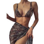 3 Piece Bikini Set Sexy Swimwear Swimsuit Women Triangle Leopard Rainbow Tie Dye Bikinis Set Bathing Suit Beach Skirt Cover Up