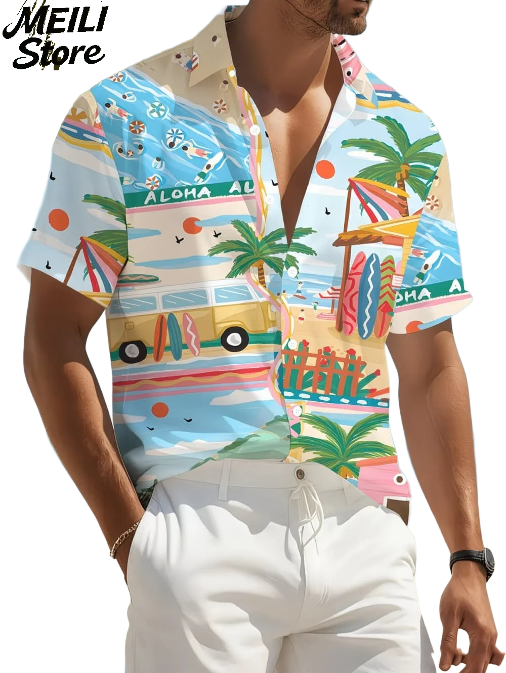Holiday Hawaiian Men's Shirt Summer Fashion Casual Man Short Sleeve Shirt Cool Tropical Print Beach Wear Breathable Party Tops