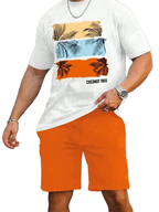 Summer men's two-piece set Hawaii fashion casual men's T-shirt outdoor beach men's shorts palm tree print O-neck short sleeved l