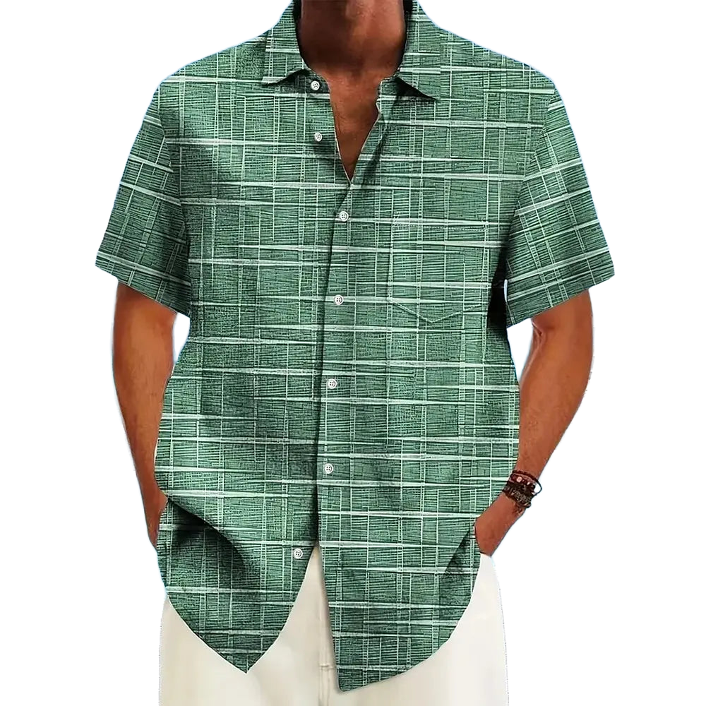 Hawaiian men's summer designer shirts casual short sleeves lapel short sleeves 3d casual plaid stripe pattern tops three colors