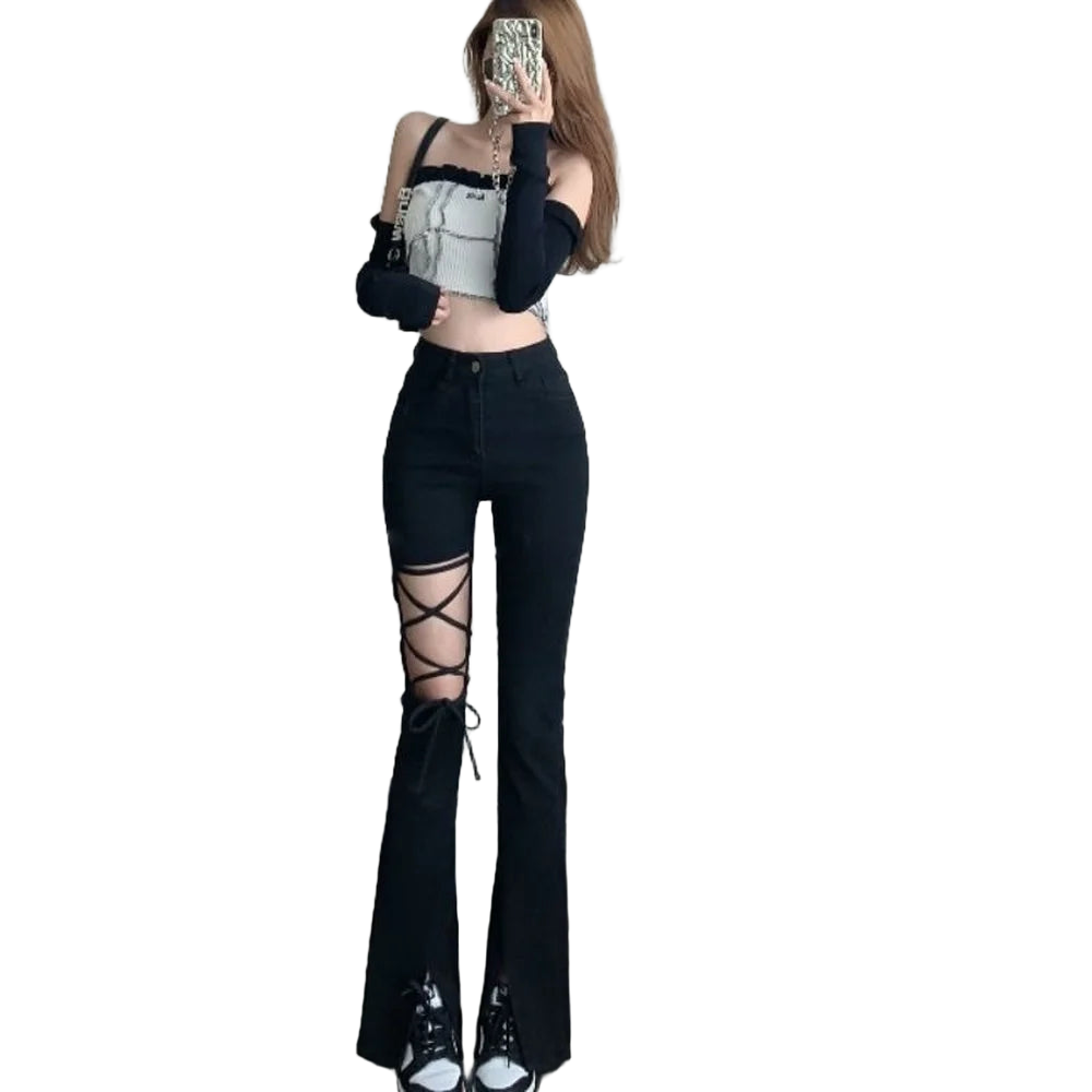 Flared Pants for Women Leggings Skinny Ripped Sexy Vintage Denim Women's Summer Trousers Bell Bottom Jeans Woman Black Trend Hot