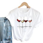 Fashion Trend Short Sleeve Women Ladies T Shirt Top Girl Wine Style Trend Printing Lady Travel Graphic T-Shirt