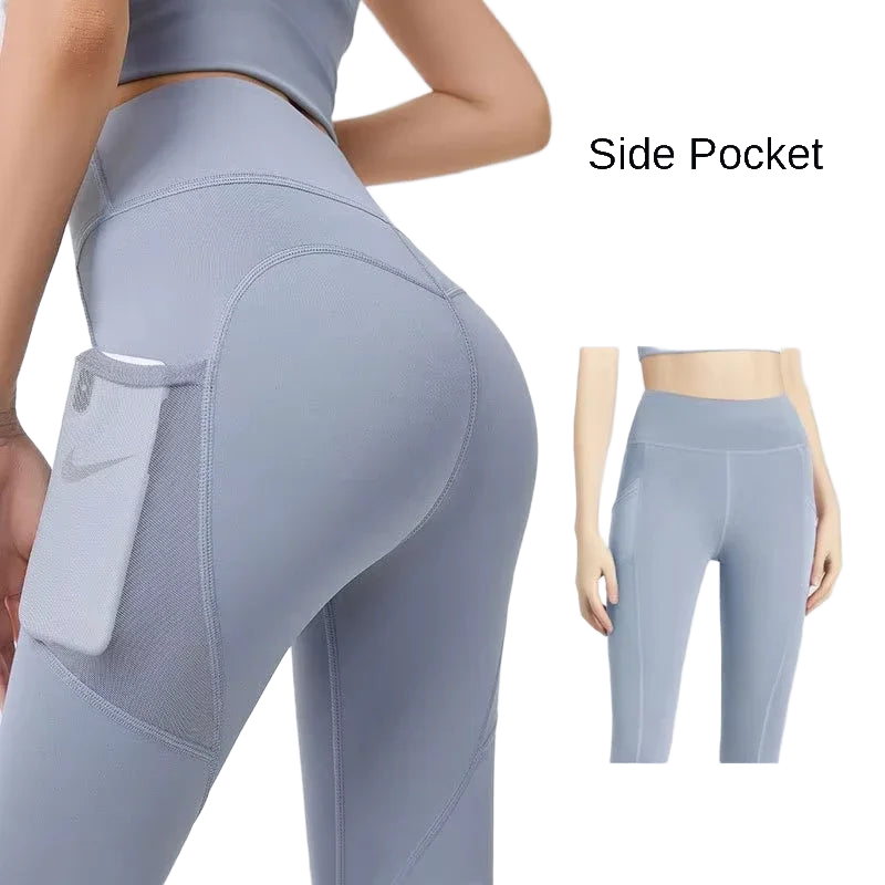 Training Leggings with Pockets for Women - High Elastic Yoga Pants Tummy Control High Waist 4-Way Stretch Gym Workout  Athletic