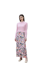 AP 2025SS Women Floral Satin Slip Dress Light Pink Knitting V-neck Sweater Elegant Lady Skirt
