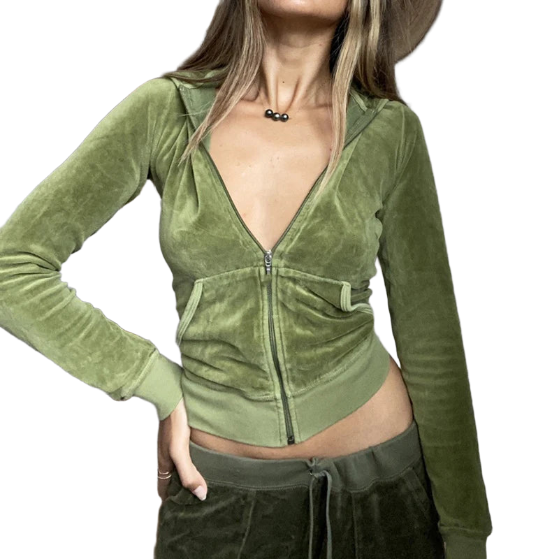 Women Velvet Zip Up Crop Hoodie Jacket + Long Pants Y2K Casual Hoodies Sweatshirt with Pocket Autumn Winter Loungewear Outfits