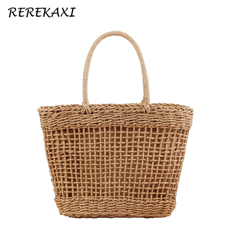 Handmade Women's Handbag Bohemian Hollow Straw Bag Summer Weaving Beach Bags Female Top-handle Tote Fashion Net Bag Mesh Basket