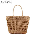 Handmade Women's Handbag Bohemian Hollow Straw Bag Summer Weaving Beach Bags Female Top-handle Tote Fashion Net Bag Mesh Basket