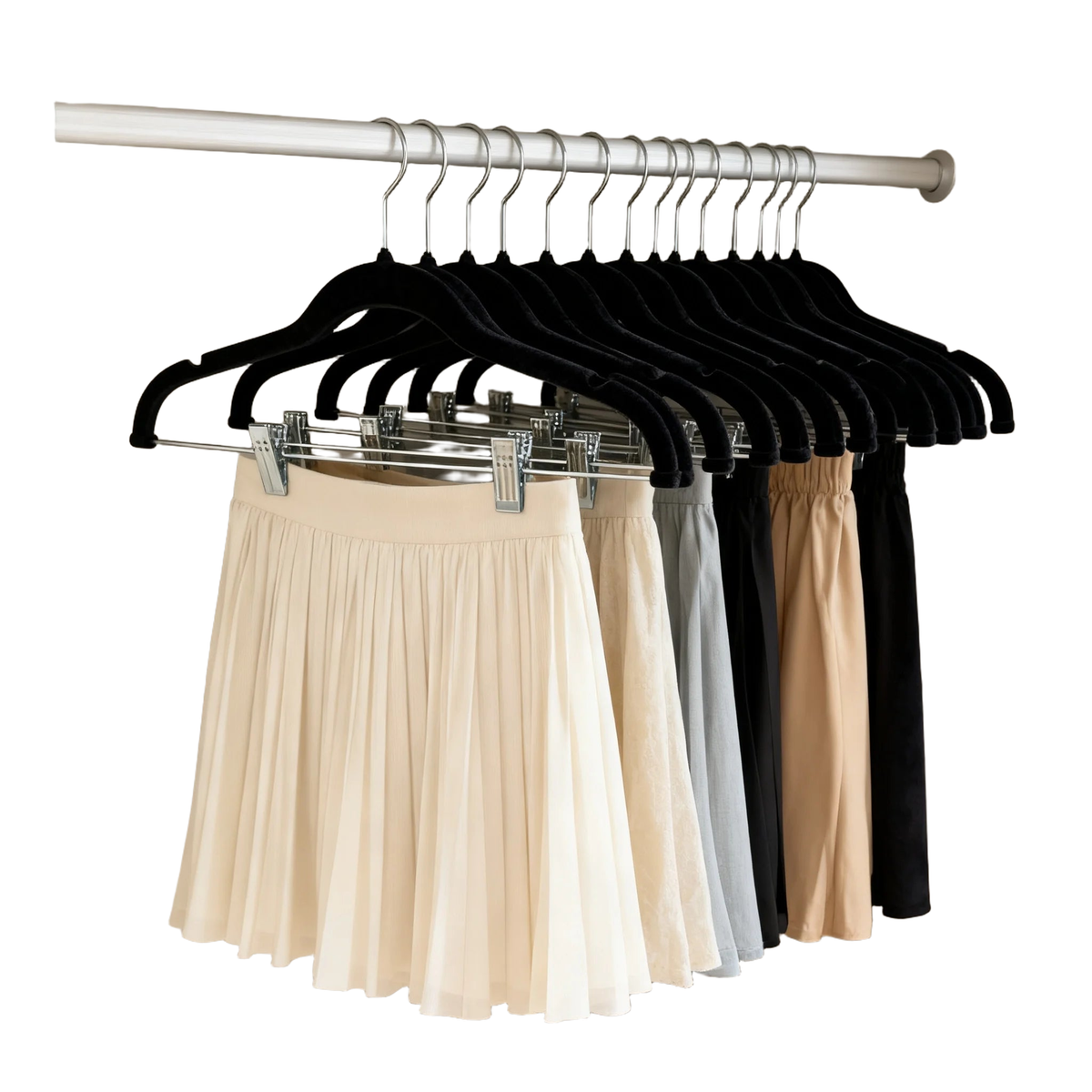 5/10 Pieces of Plastic Velvet-Coated Clothes Hangers, with Movable Strong Clips, Non-Slip and Anti-Fall, Suitable for Hanging Pants, Skirts, Bras, and Camisoles