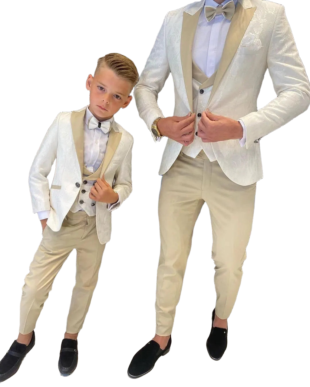Father And Son Men Suits Groom Tuxedos 3 Pieces Cream White Floral Pattern Slim Fit Cocktail Party Business Suits Custom Made