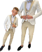 Father And Son Men Suits Groom Tuxedos 3 Pieces Cream White Floral Pattern Slim Fit Cocktail Party Business Suits Custom Made