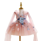 Jill Wish J535 Floral Pink Flower Girl Dress with Cap Flowers Princess Toddler Kids Wedding 1st Birthday Pageant Party Ball Gown