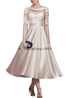 Mother of the Bride Dress Chiffon Lace Appliques Half Sleeve Tea-Length Formal Elegant Wedding Party Guest 2023 New customized