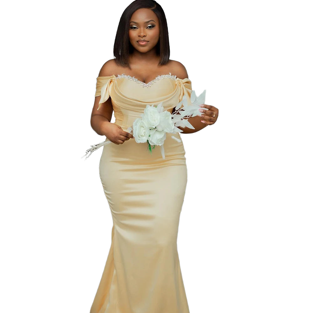 2026 Champagne Mermaid Bridesmaid Dresses Off Shoulder Sweep Train African Wedding Guest Gowns robes invitée mariage Customized