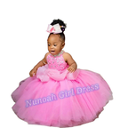Pink Flower Girl Dresses for Wedding Crystal Sleeveless Sequins Girl Kids Birthday Party First Holy Communion Gowns Customized