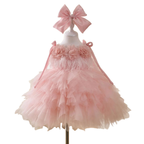 Dreamy Vow D052 Gorgeous Sleeveless Flower-Adorned Tiered Tulle Flower Girl Dress With Bow Kids Wedding Birthday Evening Prom