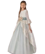 Graceful Lace Princess Flower Girl Dress 2-14 Kids 3/4 Sleeves 3D Flower Belt Wedding Party Gown First Communion Dress Custom