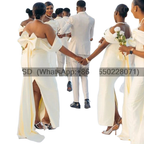 Customized Sheath Ivory Bridesmaid Dress with Bow Off Shoulder Evening Prom Formal Party Birthday vestido boda invitada mujer