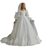 Elegant Tiered Flower Girl Dresses For Wedding Short Sleeves Tulle Glitter Sequined Appliques First Communion Ball Prom Gowns