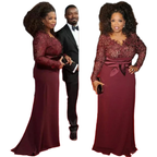 Plus Size Mother Of The Bride Dresses Burgundy Lace Long Sleeves V Neck Red Carpet Evening Wedding Party Prom Gown Madrinha