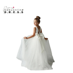 White Flower Girl Dress Princess Flower Girl Dresses White Communion Kid Satin Corest  Toddler Tiered Train Ball Gown