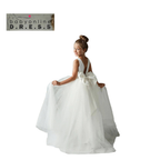 White Flower Girl Dress Princess Flower Girl Dresses White Communion Kid Satin Corest  Toddler Tiered Train Ball Gown