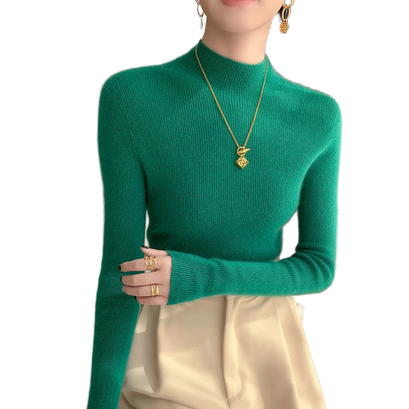 Autumn and Winter New Women's Cashmere Sweater 100% Pure Cashmere Semi High Neck Women's Pullover Soft Basic Women's Top