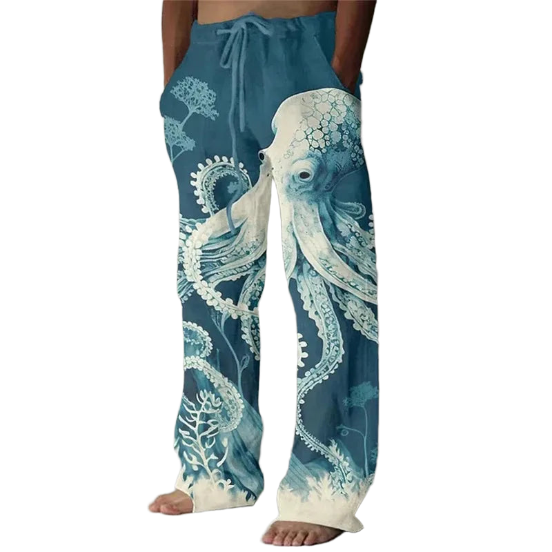Loose And Casual men's New Bamboo Leaf 3D Printed sweatpants, Versatile And Fashionable Pocket Drawstring Sports Pants