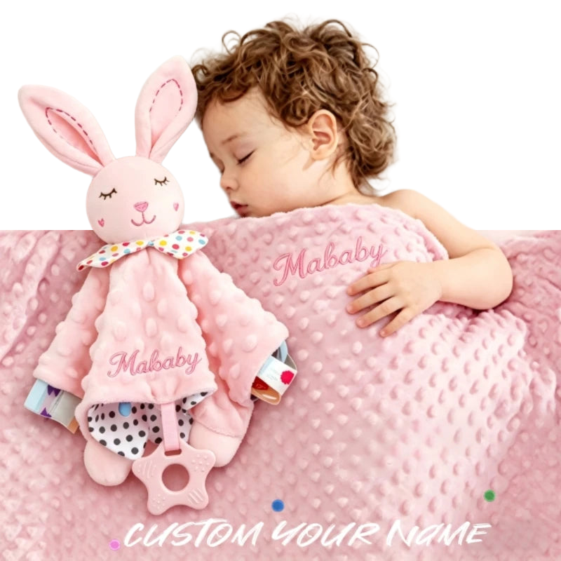 Personalized Newborn Baby Blanket with Name Custom Dot Minky Stroller Swaddle Set Security Towel Baby Shower Gift for Infant Boy